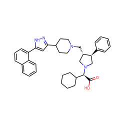 O=C(O)[C@@H](C1CCCCC1)N1C[C@H](CN2CCC(c3cc(-c4cccc5ccccc45)[nH]n3)CC2)[C@@H](c2ccccc2)C1 ZINC000028011326