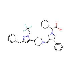 O=C(O)[C@@H](C1CCCCC1)N1C[C@H](CN2CCC(c3cc(Cc4ccccc4)nn3CC(F)(F)F)CC2)[C@@H](c2ccccc2)C1 ZINC000028011899