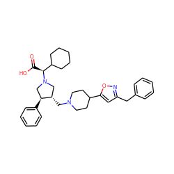 O=C(O)[C@@H](C1CCCCC1)N1C[C@H](CN2CCC(c3cc(Cc4ccccc4)no3)CC2)[C@@H](c2ccccc2)C1 ZINC000042850918