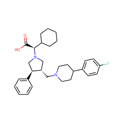 O=C(O)[C@@H](C1CCCCC1)N1C[C@H](CN2CCC(c3ccc(F)cc3)CC2)[C@@H](c2ccccc2)C1 ZINC000052603744