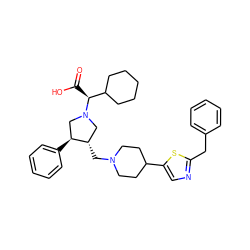 O=C(O)[C@@H](C1CCCCC1)N1C[C@H](CN2CCC(c3cnc(Cc4ccccc4)s3)CC2)[C@@H](c2ccccc2)C1 ZINC000049867721