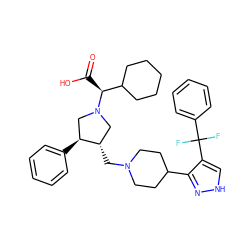 O=C(O)[C@@H](C1CCCCC1)N1C[C@H](CN2CCC(c3n[nH]cc3C(F)(F)c3ccccc3)CC2)[C@@H](c2ccccc2)C1 ZINC000028007040