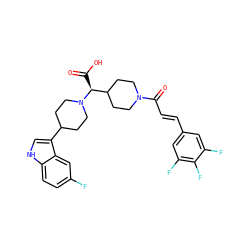 O=C(O)[C@@H](C1CCN(C(=O)/C=C/c2cc(F)c(F)c(F)c2)CC1)N1CCC(c2c[nH]c3ccc(F)cc23)CC1 ZINC000028824833