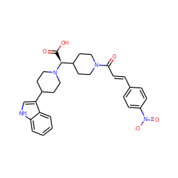 O=C(O)[C@@H](C1CCN(C(=O)/C=C/c2ccc([N+](=O)[O-])cc2)CC1)N1CCC(c2c[nH]c3ccccc23)CC1 ZINC000028824811