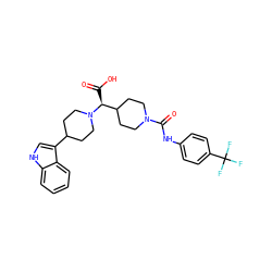 O=C(O)[C@@H](C1CCN(C(=O)Nc2ccc(C(F)(F)F)cc2)CC1)N1CCC(c2c[nH]c3ccccc23)CC1 ZINC000028824855