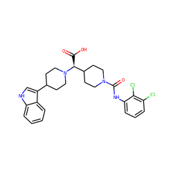 O=C(O)[C@@H](C1CCN(C(=O)Nc2cccc(Cl)c2Cl)CC1)N1CCC(c2c[nH]c3ccccc23)CC1 ZINC000028824849