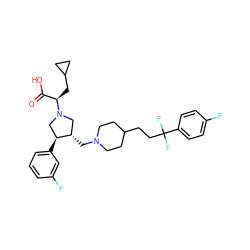 O=C(O)[C@@H](CC1CC1)N1C[C@H](CN2CCC(CCC(F)(F)c3ccc(F)cc3)CC2)[C@@H](c2cccc(F)c2)C1 ZINC000052987911