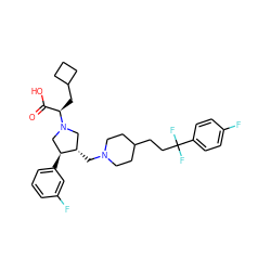 O=C(O)[C@@H](CC1CCC1)N1C[C@H](CN2CCC(CCC(F)(F)c3ccc(F)cc3)CC2)[C@@H](c2cccc(F)c2)C1 ZINC000053260426