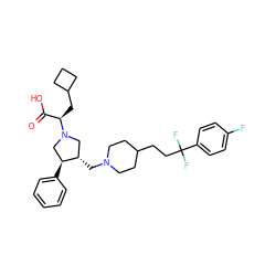 O=C(O)[C@@H](CC1CCC1)N1C[C@H](CN2CCC(CCC(F)(F)c3ccc(F)cc3)CC2)[C@@H](c2ccccc2)C1 ZINC000028235016