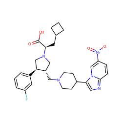 O=C(O)[C@@H](CC1CCC1)N1C[C@H](CN2CCC(c3cnc4ccc([N+](=O)[O-])cn34)CC2)[C@@H](c2cccc(F)c2)C1 ZINC000028521499