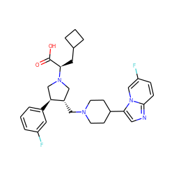 O=C(O)[C@@H](CC1CCC1)N1C[C@H](CN2CCC(c3cnc4ccc(F)cn34)CC2)[C@@H](c2cccc(F)c2)C1 ZINC000053253785