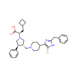 O=C(O)[C@@H](CC1CCC1)N1C[C@H](CN2CCC(c3nc(Cc4ccccc4)[nH]c3Cl)CC2)[C@@H](c2ccccc2)C1 ZINC000044418284