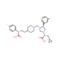 O=C(O)[C@@H](CCC1CCN(C[C@H]2CN([C@H](CC3CC3)C(=O)O)C[C@@H]2c2cccc(F)c2)CC1)c1ccc(F)cc1 ZINC000028236155