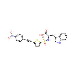 O=C(O)[C@@H](Cc1c[nH]c2ccccc12)NS(=O)(=O)c1ccc(C#Cc2ccc([N+](=O)[O-])cc2)s1 ZINC000013778433