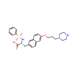 O=C(O)[C@@H](Cc1ccc2cc(OCCCN3CCNCC3)ccc2c1)NS(=O)(=O)c1ccccc1 ZINC001772590772