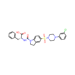 O=C(O)[C@@H](Cc1ccccc1)NC(=O)N1CCc2cc(S(=O)(=O)N3CCN(c4cccc(Cl)c4)CC3)ccc21 ZINC000118519808