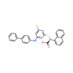 O=C(O)[C@@H](Sc1nc(Cl)cc(Nc2ccc(-c3ccccc3)cc2)n1)c1cccc2ccccc12 ZINC000066112201