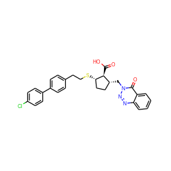 O=C(O)[C@@H]1[C@@H](SCCc2ccc(-c3ccc(Cl)cc3)cc2)CC[C@H]1Cn1nnc2ccccc2c1=O ZINC000013525877