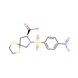 O=C(O)[C@@H]1CC2(CN1S(=O)(=O)c1ccc([N+](=O)[O-])cc1)SCCS2 ZINC000103249723