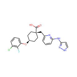 O=C(O)[C@]1(Cc2cccc(Nc3cc[nH]n3)n2)CC[C@@H](Oc2cccc(Cl)c2F)CC1 ZINC001772620977