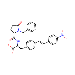 O=C(O)[C@H](Cc1ccc(/C=C/c2ccc([N+](=O)[O-])cc2)cc1)NC(=O)[C@@H]1CCC(=O)N1Cc1ccccc1 ZINC000027762993