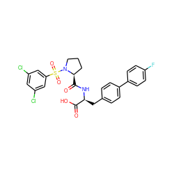 O=C(O)[C@H](Cc1ccc(-c2ccc(F)cc2)cc1)NC(=O)[C@@H]1CCCN1S(=O)(=O)c1cc(Cl)cc(Cl)c1 ZINC000026647372