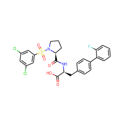 O=C(O)[C@H](Cc1ccc(-c2ccccc2F)cc1)NC(=O)[C@@H]1CCCN1S(=O)(=O)c1cc(Cl)cc(Cl)c1 ZINC000026647377