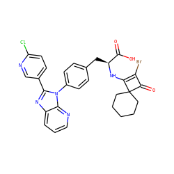 O=C(O)[C@H](Cc1ccc(-n2c(-c3ccc(Cl)nc3)nc3cccnc32)cc1)NC1=C(Br)C(=O)C12CCCCC2 ZINC000100077402