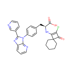 O=C(O)[C@H](Cc1ccc(-n2c(-c3cccnc3)nc3cccnc32)cc1)NC1=C(Cl)C(=O)C12CCCCC2 ZINC000100077324