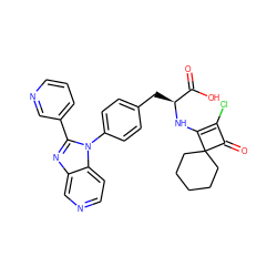 O=C(O)[C@H](Cc1ccc(-n2c(-c3cccnc3)nc3cnccc32)cc1)NC1=C(Cl)C(=O)C12CCCCC2 ZINC000100077643