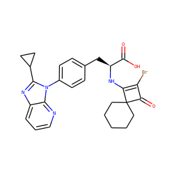 O=C(O)[C@H](Cc1ccc(-n2c(C3CC3)nc3cccnc32)cc1)NC1=C(Br)C(=O)C12CCCCC2 ZINC000100077360