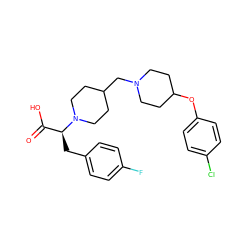 O=C(O)[C@H](Cc1ccc(F)cc1)N1CCC(CN2CCC(Oc3ccc(Cl)cc3)CC2)CC1 ZINC000095576194