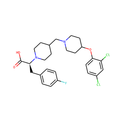 O=C(O)[C@H](Cc1ccc(F)cc1)N1CCC(CN2CCC(Oc3ccc(Cl)cc3Cl)CC2)CC1 ZINC000095573788