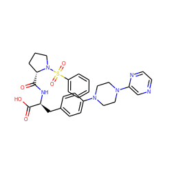 O=C(O)[C@H](Cc1ccc(N2CCN(c3cnccn3)CC2)cc1)NC(=O)[C@@H]1CCCN1S(=O)(=O)c1ccccc1 ZINC000028978711