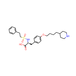 O=C(O)[C@H](Cc1ccc(OCCCCC2CCNCC2)cc1)NS(=O)(=O)CCc1ccccc1 ZINC000013738126