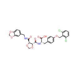 O=C(O)[C@H](Cc1ccc(OCc2c(Cl)cccc2Cl)cc1)NC(=O)[C@@H]1OCO[C@H]1C(=O)NCc1ccc2c(c1)OCO2 ZINC000058591176