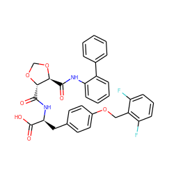 O=C(O)[C@H](Cc1ccc(OCc2c(F)cccc2F)cc1)NC(=O)[C@@H]1OCO[C@H]1C(=O)Nc1ccccc1-c1ccccc1 ZINC000058468554