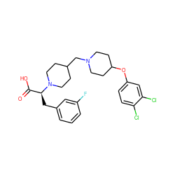 O=C(O)[C@H](Cc1cccc(F)c1)N1CCC(CN2CCC(Oc3ccc(Cl)c(Cl)c3)CC2)CC1 ZINC000095573718