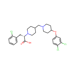 O=C(O)[C@H](Cc1ccccc1Cl)N1CCC(CN2CCC(Oc3ccc(Cl)c(Cl)c3)CC2)CC1 ZINC000095576196