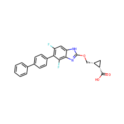 O=C(O)[C@H]1C[C@H]1COc1nc2c(F)c(-c3ccc(-c4ccccc4)cc3)c(F)cc2[nH]1 ZINC000072316449