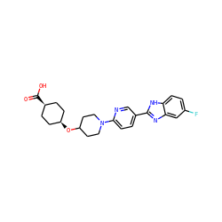 O=C(O)[C@H]1CC[C@@H](OC2CCN(c3ccc(-c4nc5cc(F)ccc5[nH]4)cn3)CC2)CC1 ZINC000299831632