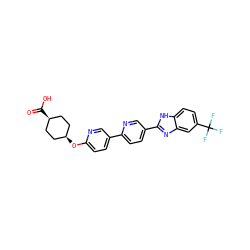 O=C(O)[C@H]1CC[C@@H](Oc2ccc(-c3ccc(-c4nc5cc(C(F)(F)F)ccc5[nH]4)cn3)cn2)CC1 ZINC000101688568