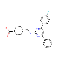 O=C(O)[C@H]1CC[C@H](CNc2nc(-c3ccccc3)cc(-c3ccc(F)cc3)n2)CC1 ZINC000299827880