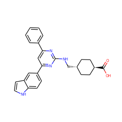 O=C(O)[C@H]1CC[C@H](CNc2nc(-c3ccccc3)cc(-c3ccc4[nH]ccc4c3)n2)CC1 ZINC000299820252