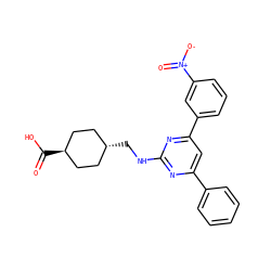 O=C(O)[C@H]1CC[C@H](CNc2nc(-c3ccccc3)cc(-c3cccc([N+](=O)[O-])c3)n2)CC1 ZINC000299829447