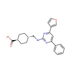 O=C(O)[C@H]1CC[C@H](CNc2nc(-c3ccccc3)cc(-c3ccoc3)n2)CC1 ZINC000299830124