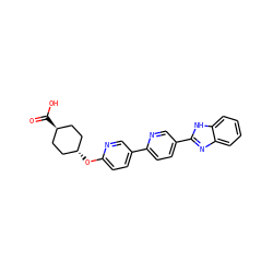 O=C(O)[C@H]1CC[C@H](Oc2ccc(-c3ccc(-c4nc5ccccc5[nH]4)cn3)cn2)CC1 ZINC000101688497