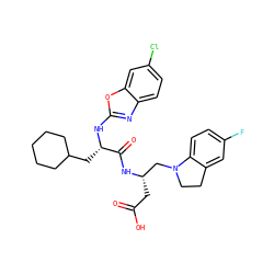 O=C(O)C[C@@H](CN1CCc2cc(F)ccc21)NC(=O)[C@H](CC1CCCCC1)Nc1nc2ccc(Cl)cc2o1 ZINC000006718421