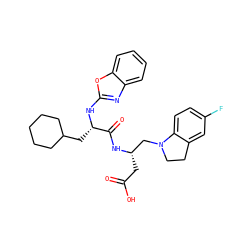 O=C(O)C[C@@H](CN1CCc2cc(F)ccc21)NC(=O)[C@H](CC1CCCCC1)Nc1nc2ccccc2o1 ZINC000014971648