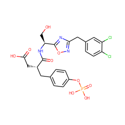 O=C(O)C[C@@H](Cc1ccc(OP(=O)(O)O)cc1)C(=O)N[C@@H](CO)c1nc(Cc2ccc(Cl)c(Cl)c2)no1 ZINC000026822481